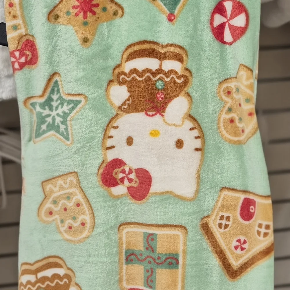 Hello Kitty Gingerbread Chritmas Cloud Throw Blanket - Pink and Green
